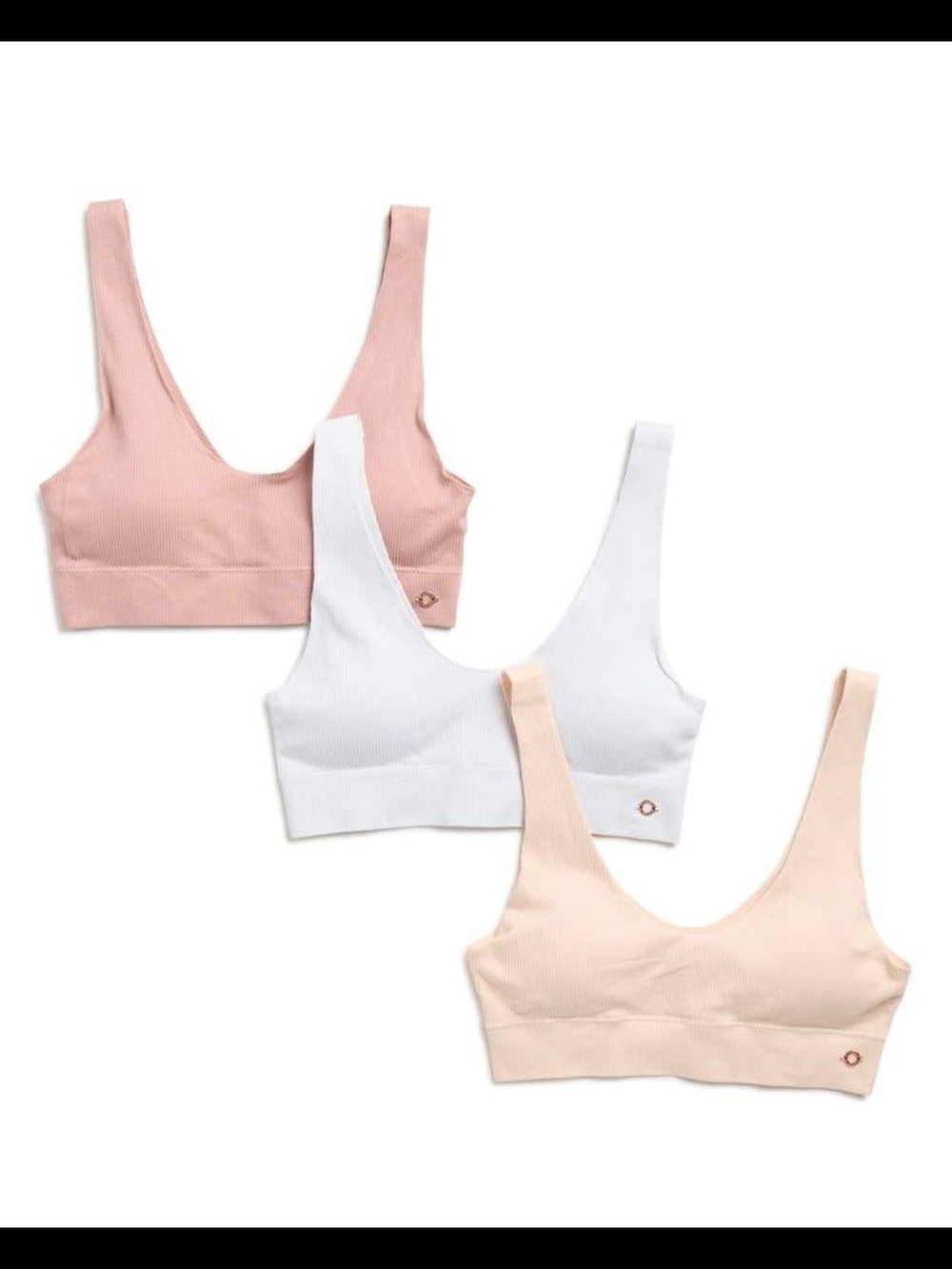 Danskin Ribbed Wireless Bralette Set - Pink, White, Peach (3 Items)